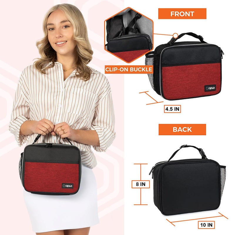 opux Insulated Lunch Bag Kids, Lunch Box for School Boy Girl, Leakproof Small Reusable Compact Soft Mini Cooler Bag, Toddler Small Lunch Boxes Kit Pail with Front Side Pockets (Red) - Image 2